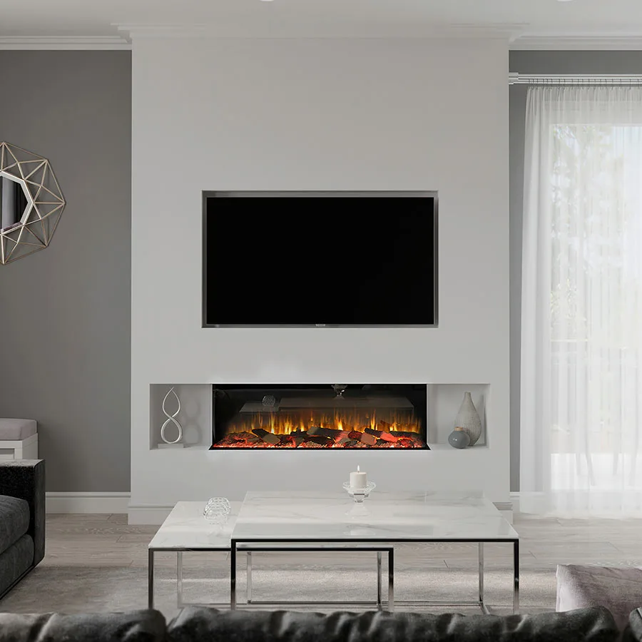 Firez 1250 panoramic electric fire in a media wall