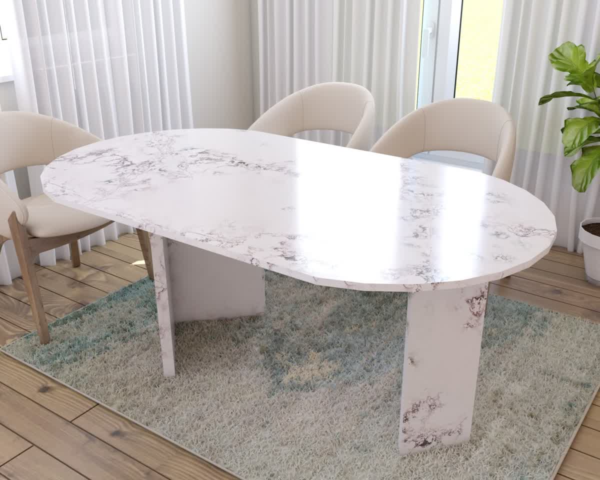 Stone table surface showing a marble-style finish